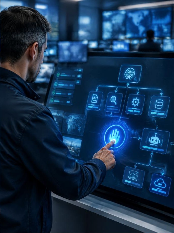 Engineer stopping an autonomous AI workflow