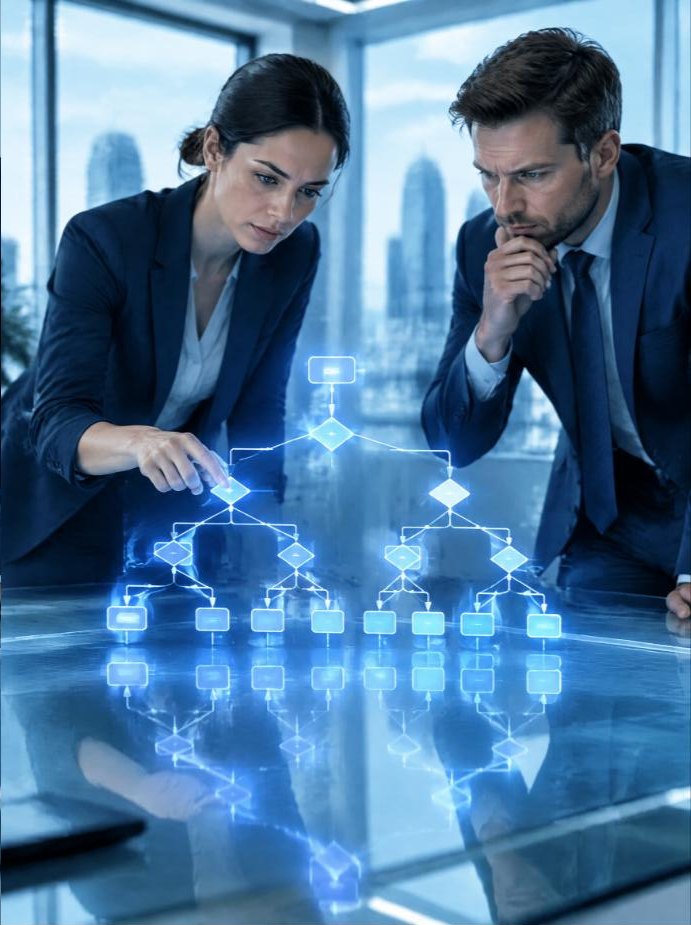 Auditors tracing an AI decision path