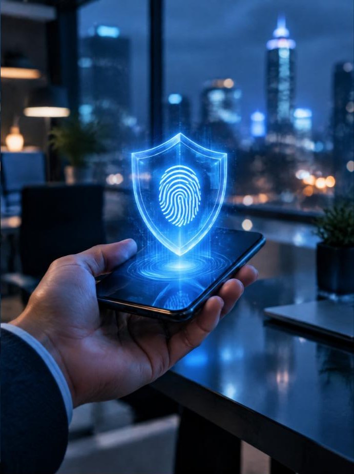 Phone protected by a glowing shield