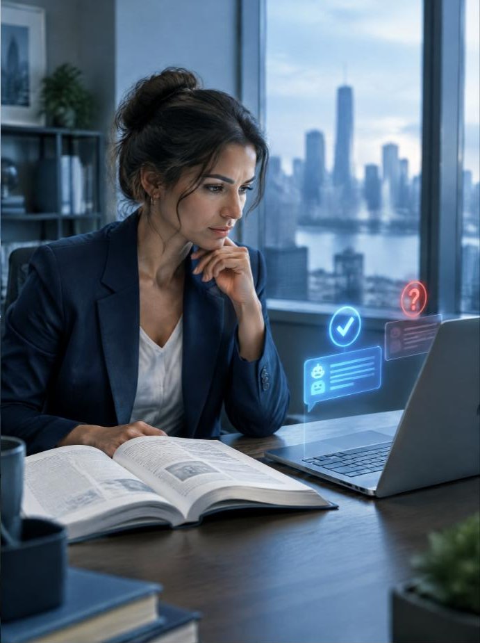 Analyst checking an AI answer against a reference